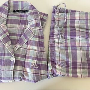NWT Lauren Ralph Lauren Cotton Plaid Pajama Set 2-Piece Women’s S